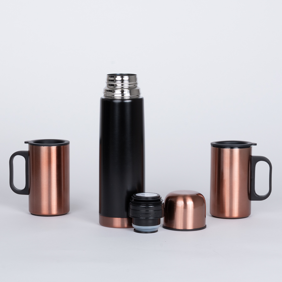 Set termo 1/2 L + 2 tazones encobrizados 
